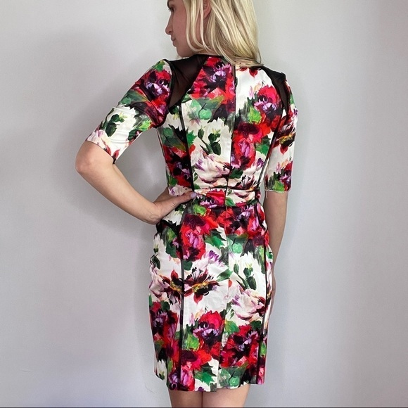 Milly New York Floral Sheath Dress with Mesh Inset & Piping - Picture 9 of 16